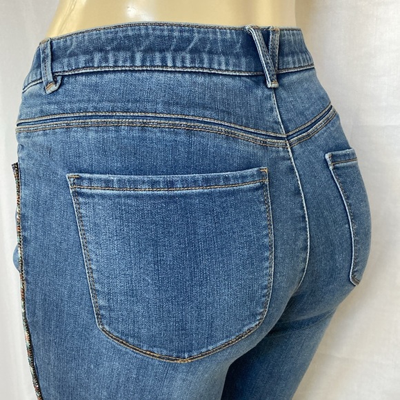 DEMOCRACY Jeans Tummy Control Size 6 Shiny Color Beads Side Stripe Dark Blue - Picture 12 of 12